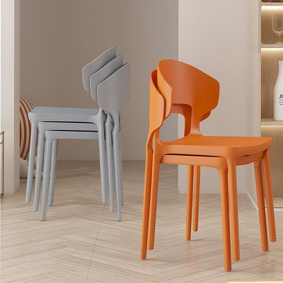 塑料牛角椅簡約現代家用餐廳椅可疊放網紅靠背椅北歐休閑書桌凳子~訂金