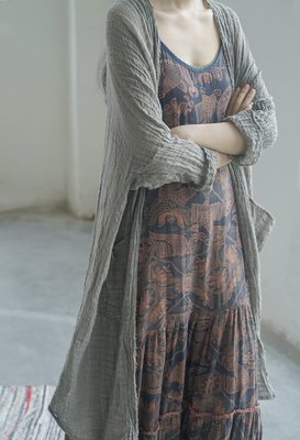燕燕~棉麻 懷舊復古雙層異域大擺魚尾  洋裝 連身裙 ab2220901