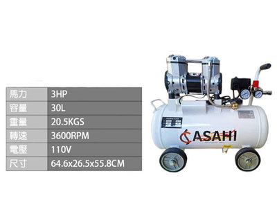 桃園國際二手貨中心---9成新~ASAHI 3HP30L  TW0330  空壓機