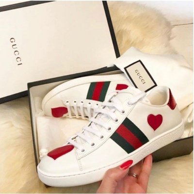 【二手】Gucci ACE系列 heartdetail 愛心 綠紅織帶 小白鞋 女鞋
