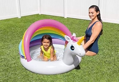 INTEX57113 獨角獸彩虹蓋水池 嬰兒充氣水池 兒童游泳池浴池