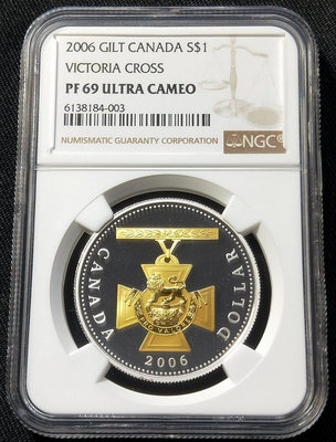 NGC PR69 ULTRA CAMEO 2006年加拿大Victoria Cross精鑄紀念銀幣 (鍍金版 亞軍分)