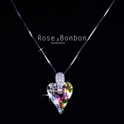 奧地利水晶 S925純銀項鍊 愛心鑲鑽鎖骨鏈  短項鍊 情人送禮Rose Bonbon G4N06