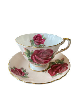 英國中古稀有帕拉貢paragon粉色漂浮紅玫瑰杯盤