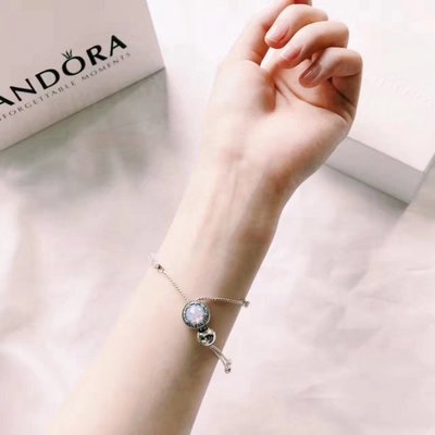 熱銷新款 時尚新品 Pandora 潘朵拉 專櫃最新 手鍊組 手鍊+珠子組合 熱銷款 淡紫色鑲鑽寶石 明星大牌同款