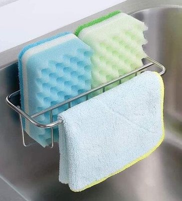 18882c 日本製 好品質 304不鏽鋼 雙格 壁掛黏貼式 抹布肥皂海綿海棉布菜瓜布瀝水架 洗碗槽浴室收納盒儲物架