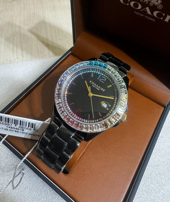 COACH Greyson 彩色水鑽圈 黑色錶盤 黑色陶瓷錶帶 石英 女士手錶 14504018