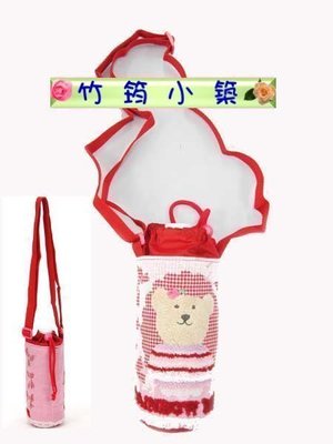 日本原裝進口~日本製~高級毛巾材質純棉-彩虹熊Rainbow Bear保溫保冷水壺袋／附斜背帶可側背小提袋（紅色）