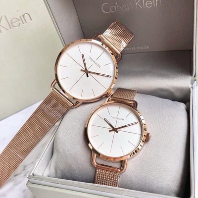CALVIN KLEIN Even 白色面錶盤 玫瑰金色不鏽鋼米蘭編織錶帶 石英 男女手錶 CK情侶對錶 K7B21626/K7B23626