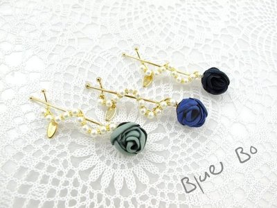 ~*BlueBo*~韓國進口 特價出清款  氣質玫瑰花珍珠S夾 邊夾/香蕉夾/髮飾/ 髮夾