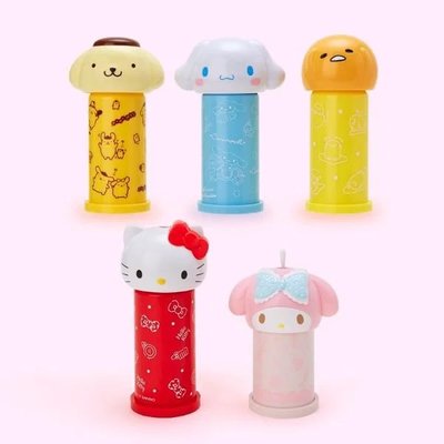 『在台現貨』日本正版 三麗鷗明星造型 按壓式棉花棒瓶 KITTY單手棉花棒罐 美樂蒂棉花棒容器