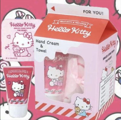 ［進擊的海賊］日本帶回 正版 景品 三麗鷗 Hello Kitty KT 牛奶盒 造型 護手霜+毛巾 組合 全新現貨