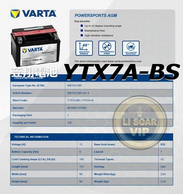 ☼台中苙翔電池►德國 VARTA 機車電池 ( YTX7A-BS ) GTX7A-BS ETX7A KTX7A-BS