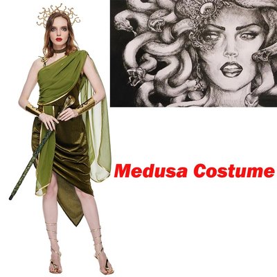 女生性感美杜莎角色扮演服 女士萬聖節蛇妖女巫Cos服裝 女性希臘女神角色扮演豪華洋裝 變裝派對節日舞臺表演服-麥德好服裝包包