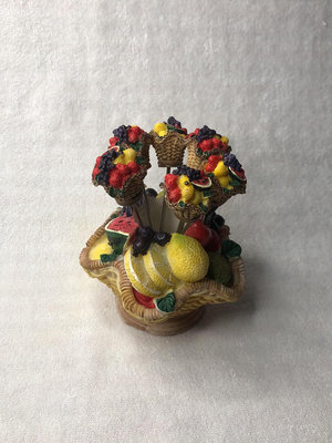 【二手】日本回流瓷器樹脂的水果叉套裝甜品叉立體的水果花籃做的 回流 擺件 茶具【佛緣閣】-1726