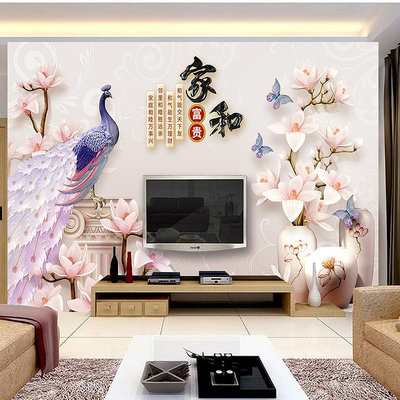 電視背景墻壁畫壁紙自粘整張3D立體客廳裝飾畫PVC貼紙中式中國風