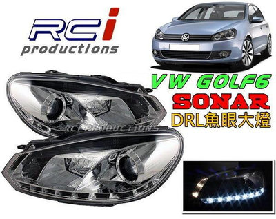 RC HID LED專賣店 SONAR 台灣秀山 VW GOLF 6代 晶鑽 燻黑 DRL款 遠近魚眼大燈組 含馬達