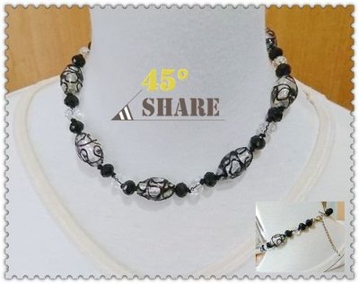 【45° Share】正韓時尚幾何線條黑橄欖型串珠項鍊-N90303001S1A80