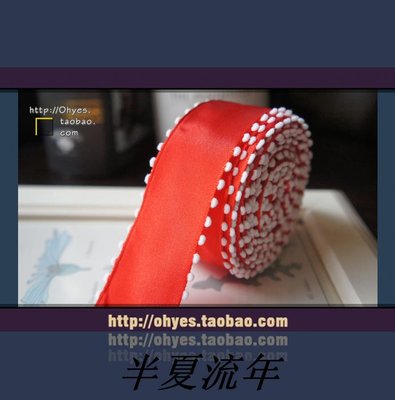 圣誕紅色白點鐵絲定型邊絲帶織帶 裝飾帶 3.8CM寬-促銷