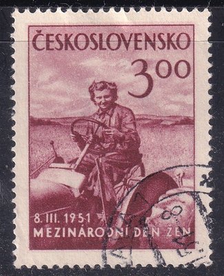 捷克1951『國際38婦女節, 開農機的少女』中古典票