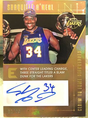 (免運) 俠客歐尼爾 湖人總冠軍金盃限量簽名卡 Shaquille O’Neal Panini NBA名人堂 Kobe Jordan Luka Zion