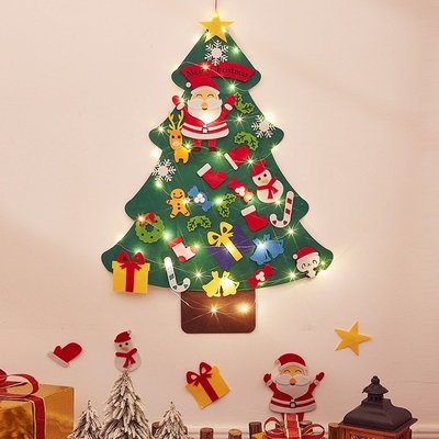 圣誕Diy毛氈節日裝飾燈圣誕樹彩燈發光掛飾兒童禮物手工diy材料包