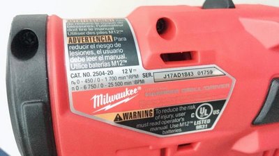 【行家五金】全新 Milwaukee 米沃奇 M122504-20 12V 無刷震動電鑽