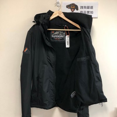 跩狗嚴選 極度乾燥 Superdry 超細纖維 完全黑 刷毛保暖 輕量款 連帽 風衣 外套 山岳 黑 雙排拉鍊