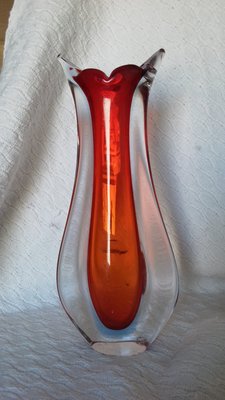 意大利名廠 Murano 古董水晶玻璃瓶 Sommerso 系列 1950年代出品  紅色  喜氣 狀態尚可 有瑕疵