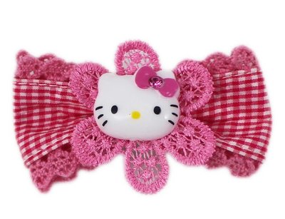 【卡漫迷】 Hello Kitty 蕾絲 髮夾 剩 桃紅款 ㊣版 韓版 布面 凱蒂貓 髮飾 瀏海 裝飾 飾品 打扮 兒童