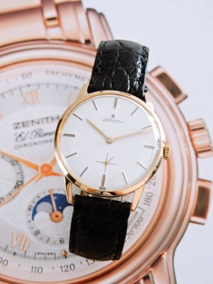 真品 正18K 750 玫瑰金 Zenith 真力時 先力 典藏手上鍊機械古董錶 男錶 中性錶(35MM)