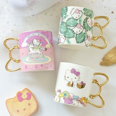 【熱銷精選】kt貓少女心兒童陶瓷家用水杯帶蓋勺可愛卡通牛奶杯學生創意馬克杯