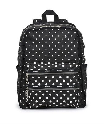 預購 美國 Lesportsac Functional 黑色點點輕量款雙肩後背包 書包 旅行袋 雙拉鍊設計 生日禮