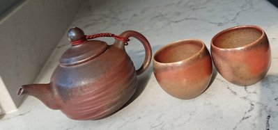 鶯歌手拉胚礦石粉彩橘金色柴燒茶壺 250ml (只售壺 不含杯) 鶯歌千度柴燒壺與杯