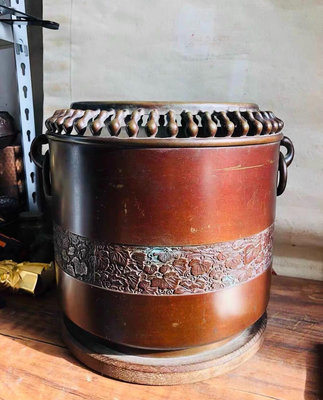 日本早期11斤古銅葫蘆風爐 火缽