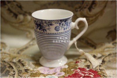 ( 台中 可愛小舖 )歐式鄉村風陶瓷製茶杯藍色杯身彩繪水杯居家擺飾招待客人辦公室會議室生日送禮聖誕節禮品