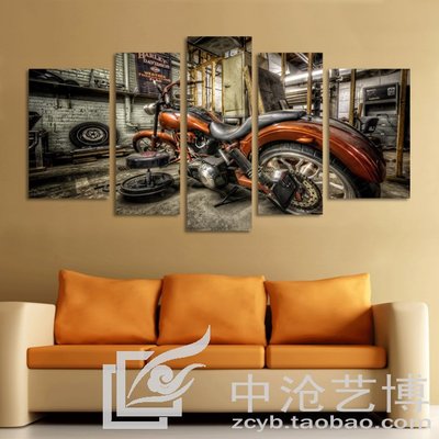 工業風裝飾畫loft客廳背景牆壁畫酒吧無框掛畫美式複古組合摩托車