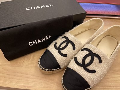Chanel  CC  LOGO 黑白配色 草編鞋 漁夫鞋
