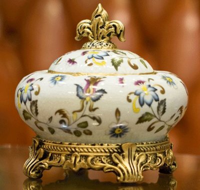 古典裂紋陶瓷彩繪花朵造型收納罐茶葉罐擺飾 復古造型儲物罐多功能裝飾罐糖果罐 陶瓷收納整理盒擺件禮物