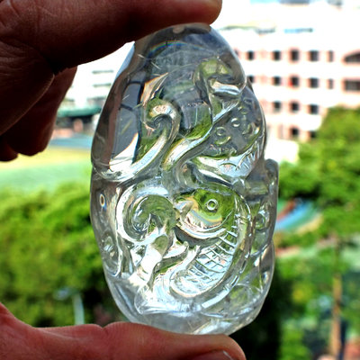 綠幽靈水晶雕刻02 – 如意金魚。金玉滿堂。珍藏水晶