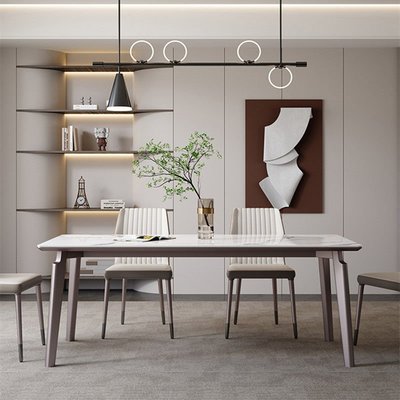 德利豐巖板餐桌椅組合意式輕奢現代簡約6人長方形白蠟木實木餐桌~特價