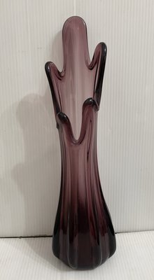 龍廬-自藏二手出清~玻璃製品-台灣製早期五爪花瓶玻璃花器玻璃瓶高25公分-紫色/只有一只/收藏擺設 琉璃藝術品 老玻璃