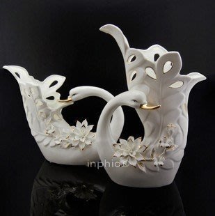 INPHIC-簡約現代陶瓷動物擺飾白瓷天鵝捏花鏤空擺設新房裝飾