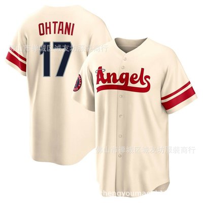現貨球衣運動背心天使 17 米黃城市版 球迷棒球服球衣 Angeles Ohtani Jersey