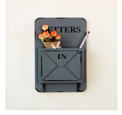 壁掛式信箱 信插 Boo zakka 生活雜貨 木質 做舊 工業風 紅色 灰色 帳單收納架 木信箱 木 OLA02C3
