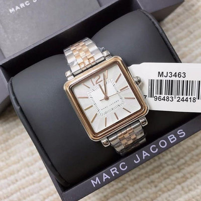 MARC BY MARC JACOBS 方型 白色錶盤 玫瑰金色配銀色不鏽鋼錶帶 石英 女士手錶 MJ3463