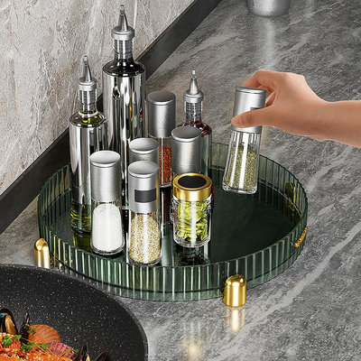輕奢360度旋轉化妝品收納架透明梳妝臺收納盒廚房調味瓶置物架