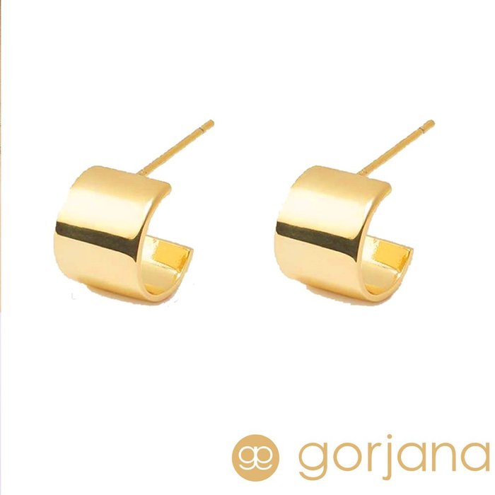 GORJANA 簡約小寬版耳環 金色厚版C型圓耳環 Jax Huggies