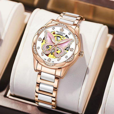 新款女士手錶全自動鏤空陀飛輪機械錶氣質鑲鑽時尚夜光防水女士表