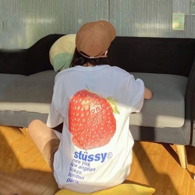 【熱賣精選】 夏季新款斯圖西stussy草莓立體印花短袖男女寬松情侶圓領T恤潮牌
